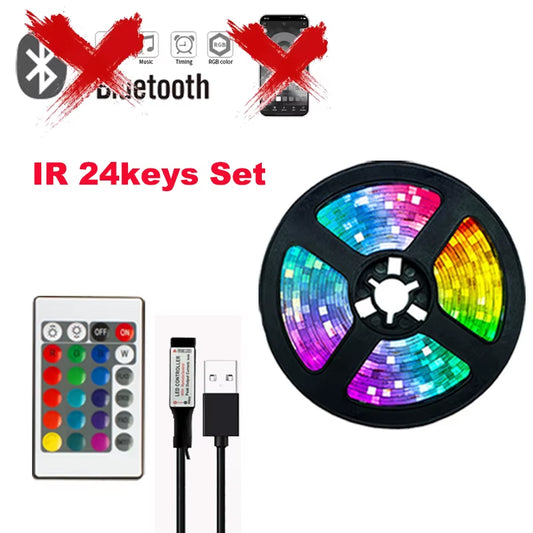 Bluetooth RGB LED Strip Light with 44-Key Remote - USB Neon Tape for Room Decor & TV Backlight (1M to 5M)